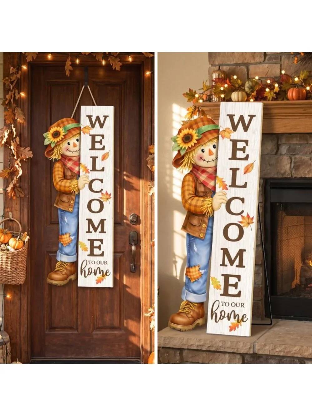 Autumn Wooden Scarecrow Welcome Sign - 42